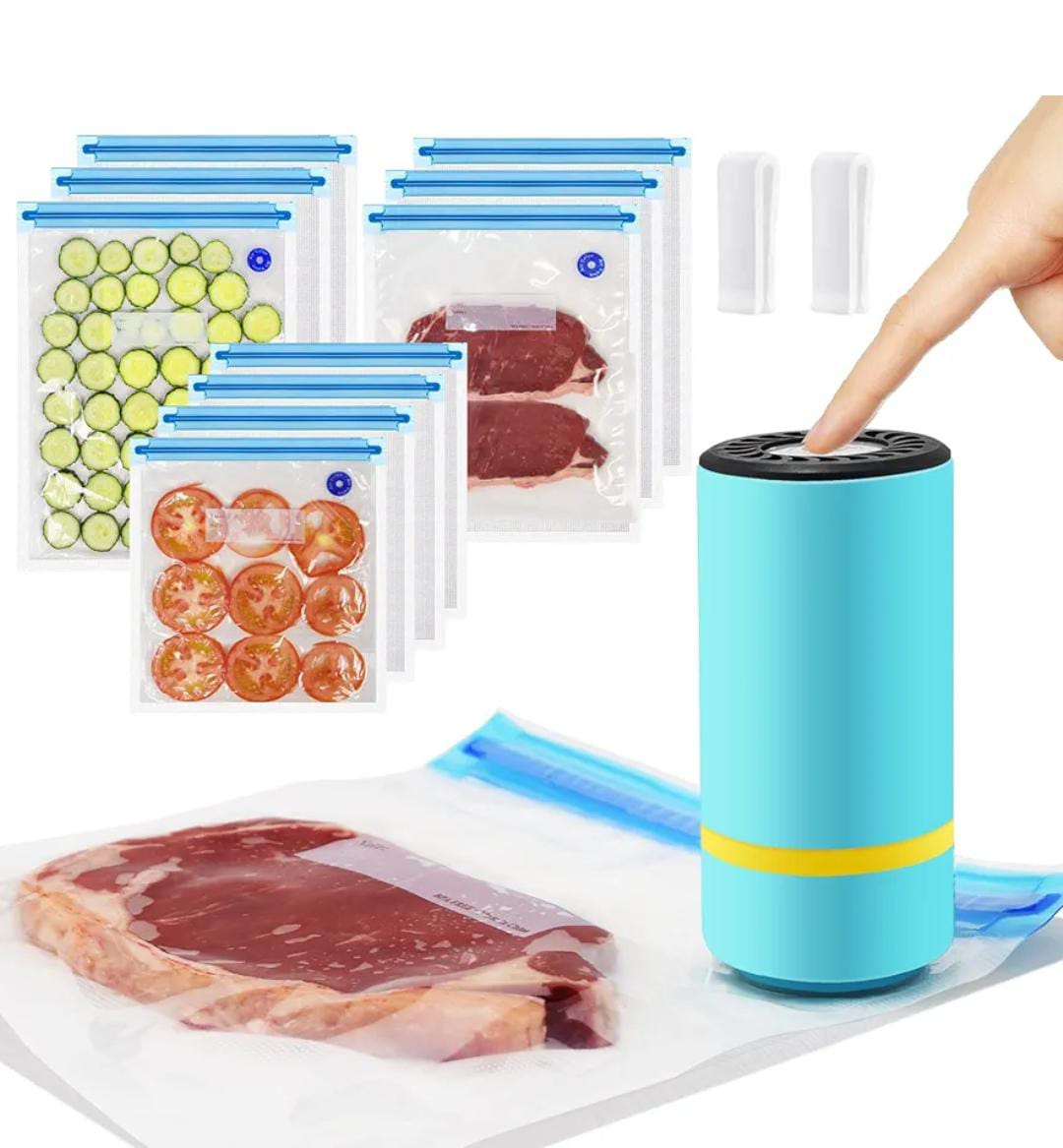 Vacuum Sealer Pro™  6 Bolsas Reutilizables y Bomba de Sellado + 6 Bolsas de Obsequió