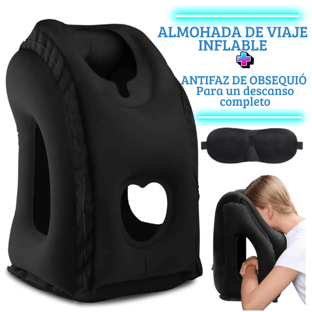 ALMOHADA DE CUIDADO CERVICAL INFLABLE PARA VIAJES + ANTIFAZ