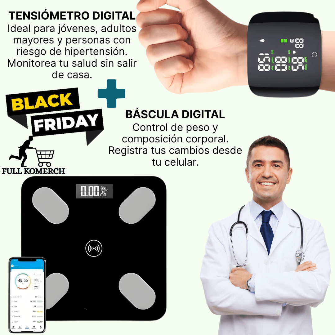 COMBO DIGITAL TENSIÓMETRO + BÁSCULA Para el control de tu salud en casa