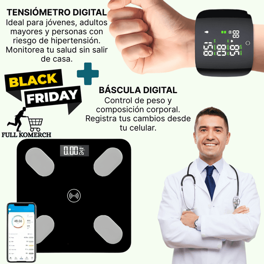 COMBO DIGITAL TENSIÓMETRO + BÁSCULA Para el control de tu salud en casa