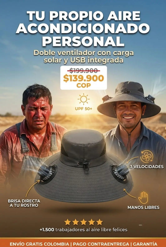 Sombrero de ala ancha con doble ventilador solar y USB