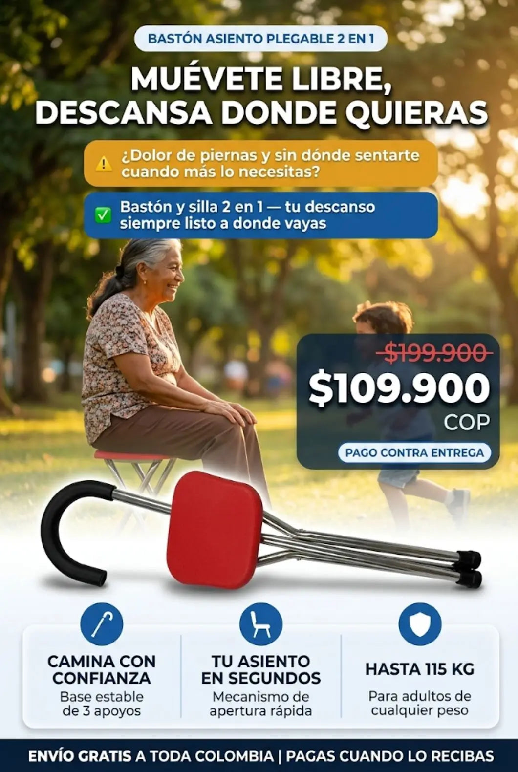 Bastón Asiento Plegable 2 en 1