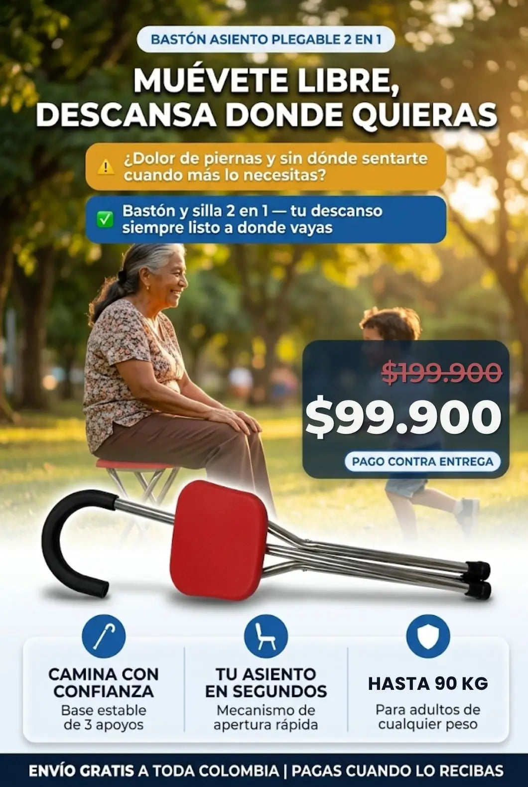 Bastón Asiento Plegable 2 en 1