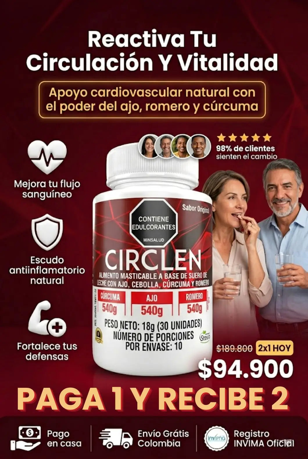 CIRCLEN / PAGA 1 Y RECIBE 2  Adios al dolor y la mala circulación